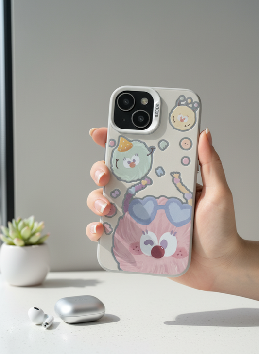 IMD Silver Cartoon Couple Animal TPU Case