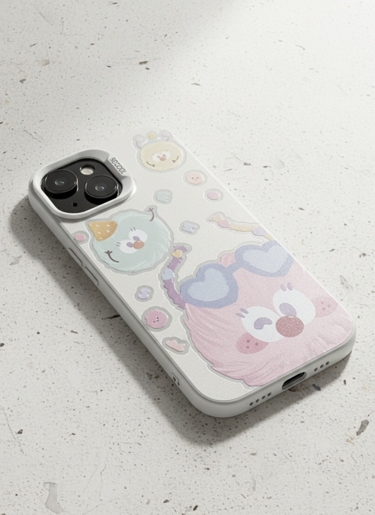 IMD Silver Cartoon Couple Animal TPU Case