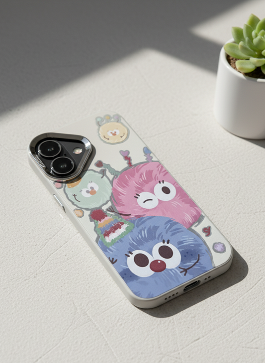 IMD Silver Cartoon Couple Animal Full TPU Case