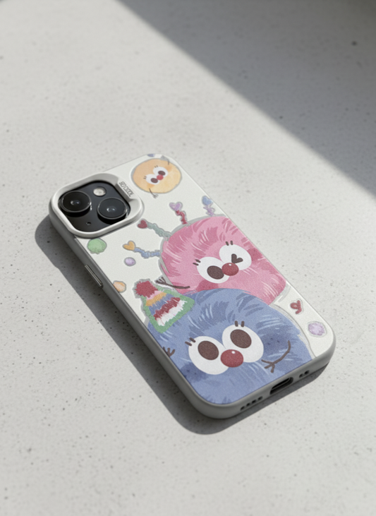 IMD Silver Cartoon Couple Animal Full TPU Case