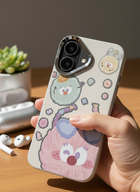 IMD Silver Cartoon Couple Animal TPU Case