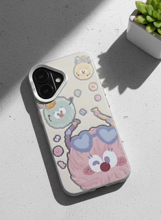 IMD Silver Cartoon Couple Animal TPU Case