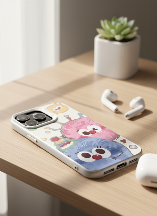 IMD Silver Cartoon Couple Animal Full TPU Case