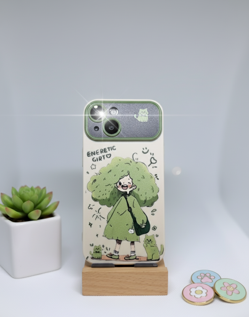 Phone case with a cartoon character design on a white background