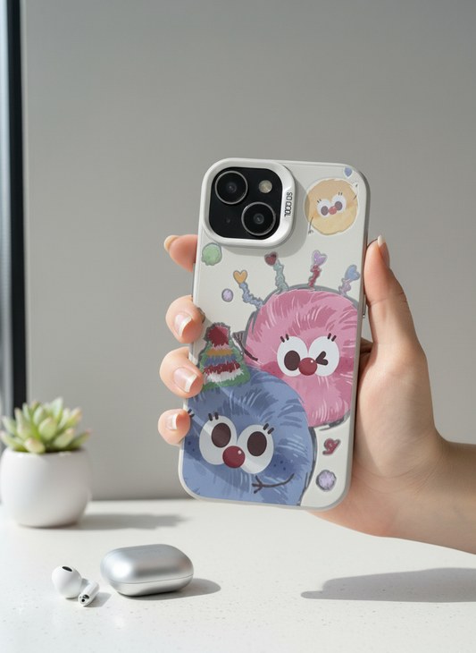 IMD Silver Cartoon Couple Animal Full TPU Case