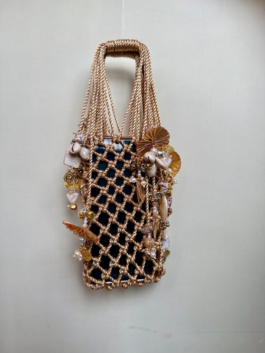 Handcrafted Macramé Phone Purse with Coastal Charms