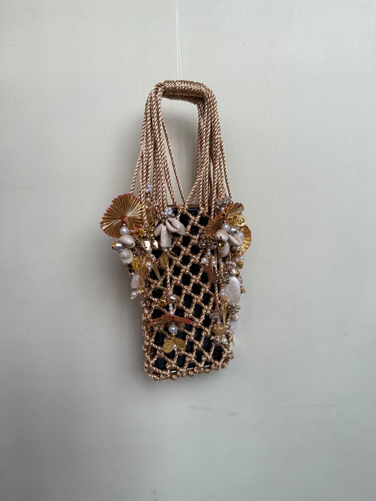 Handcrafted Macramé Phone Purse with Coastal Charms